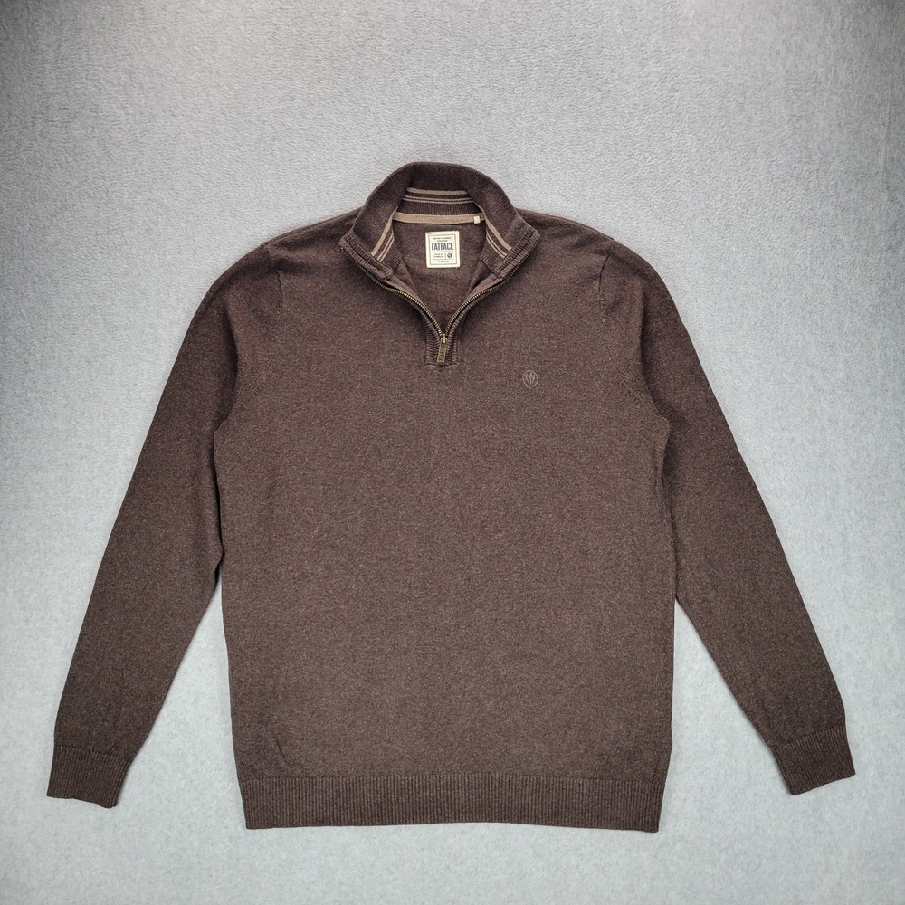 FatFace Quarter Zip Sweater Mens XL Dark Brown Cotton Cashmere Pullover Logo